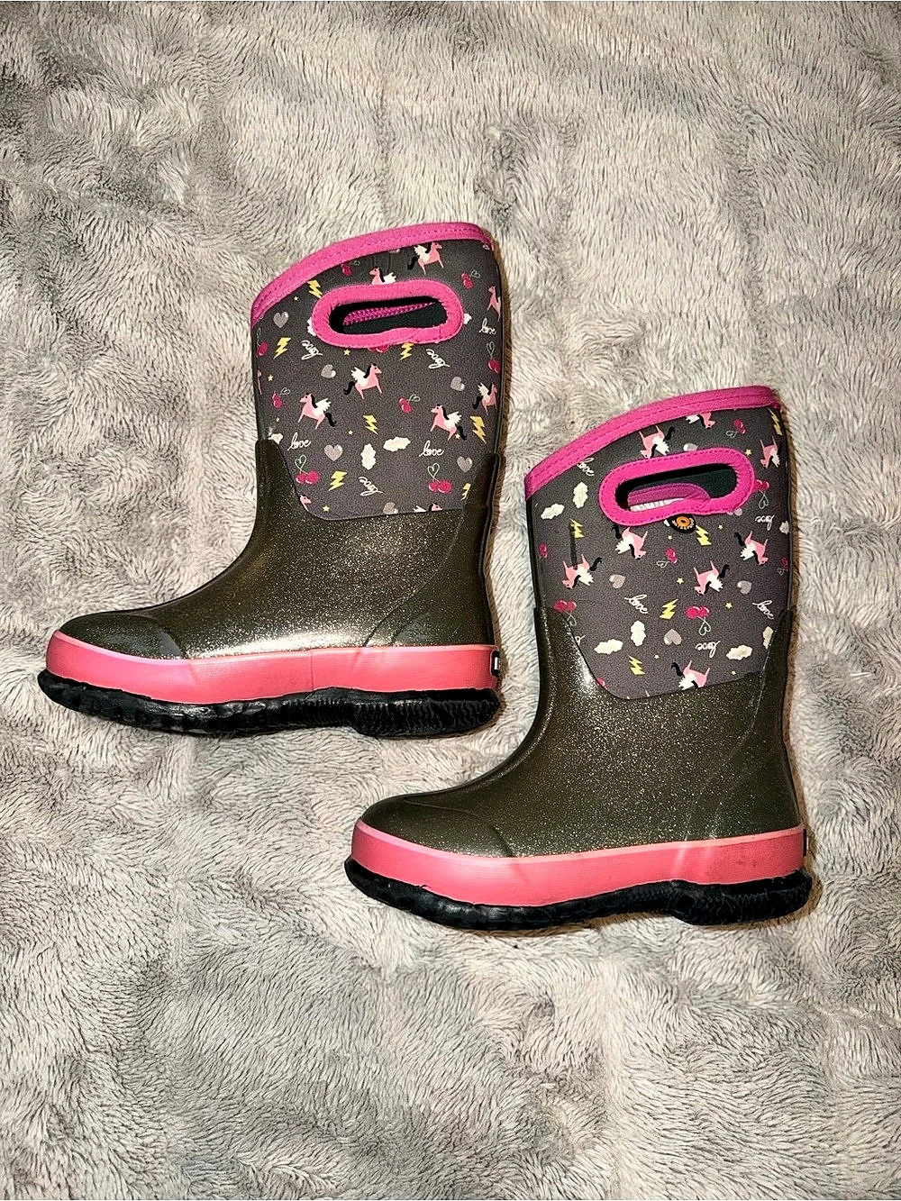 BOGS K CLSC Pegasus Kids Snow Boots Green & Pink Size US 12